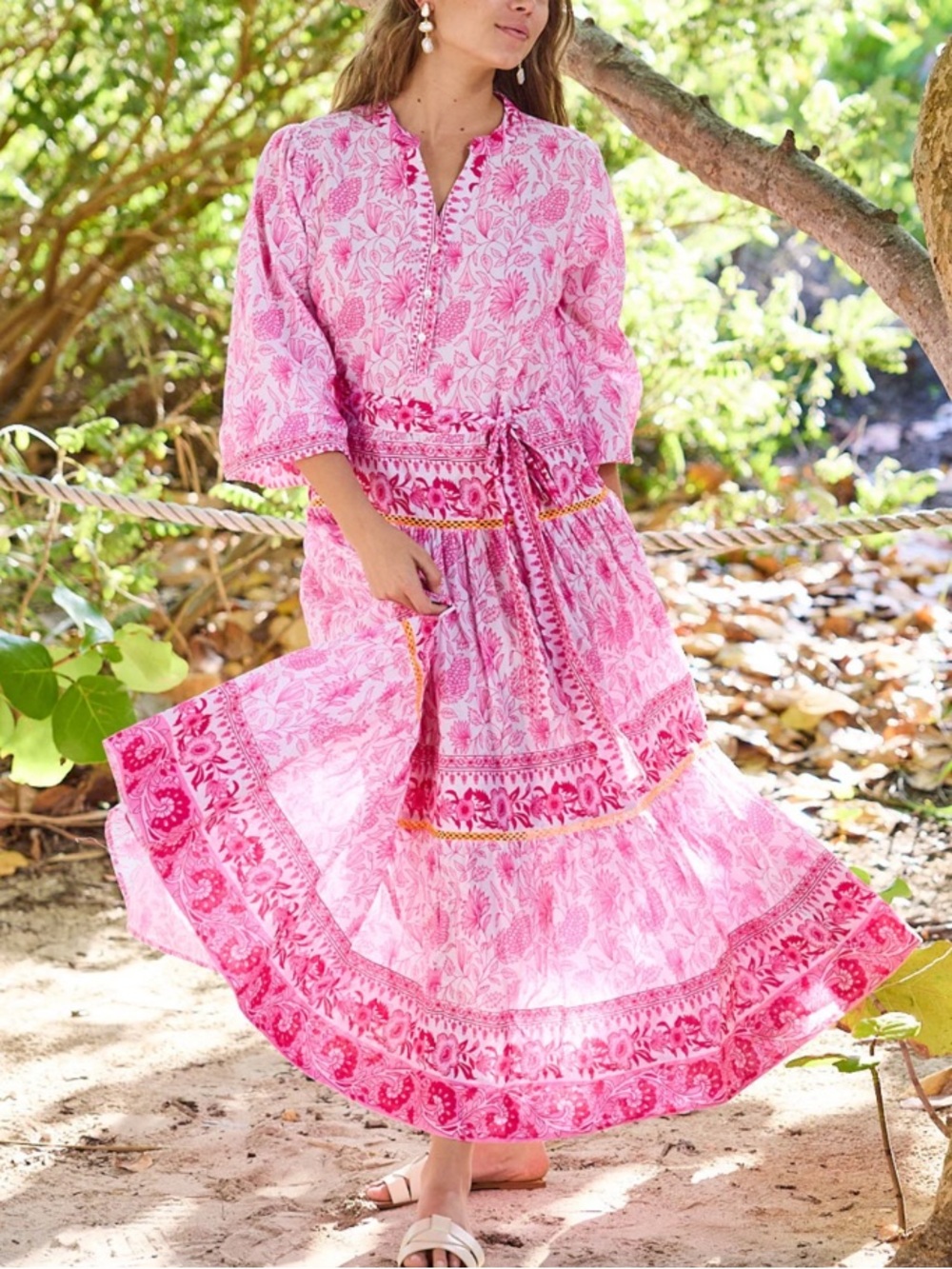 Calypso st. Barth NWT Rylie pink paisley belted maxi dress Resortwear Sz m